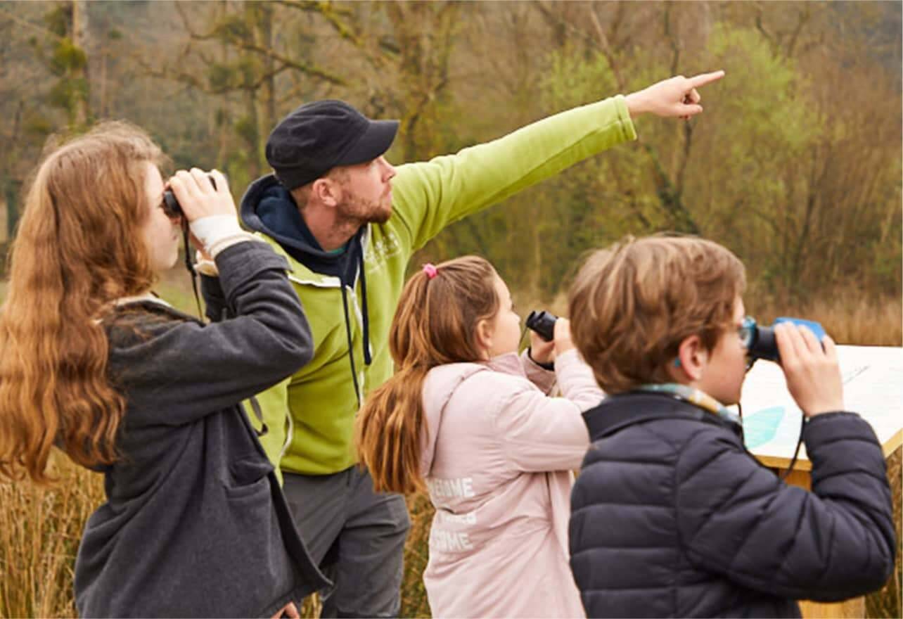 Child with binoculars observing nature